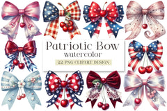 Patriotic Cherry Coquette Bow Clipart Bundle - CraftNest - Digital Crafting and Art