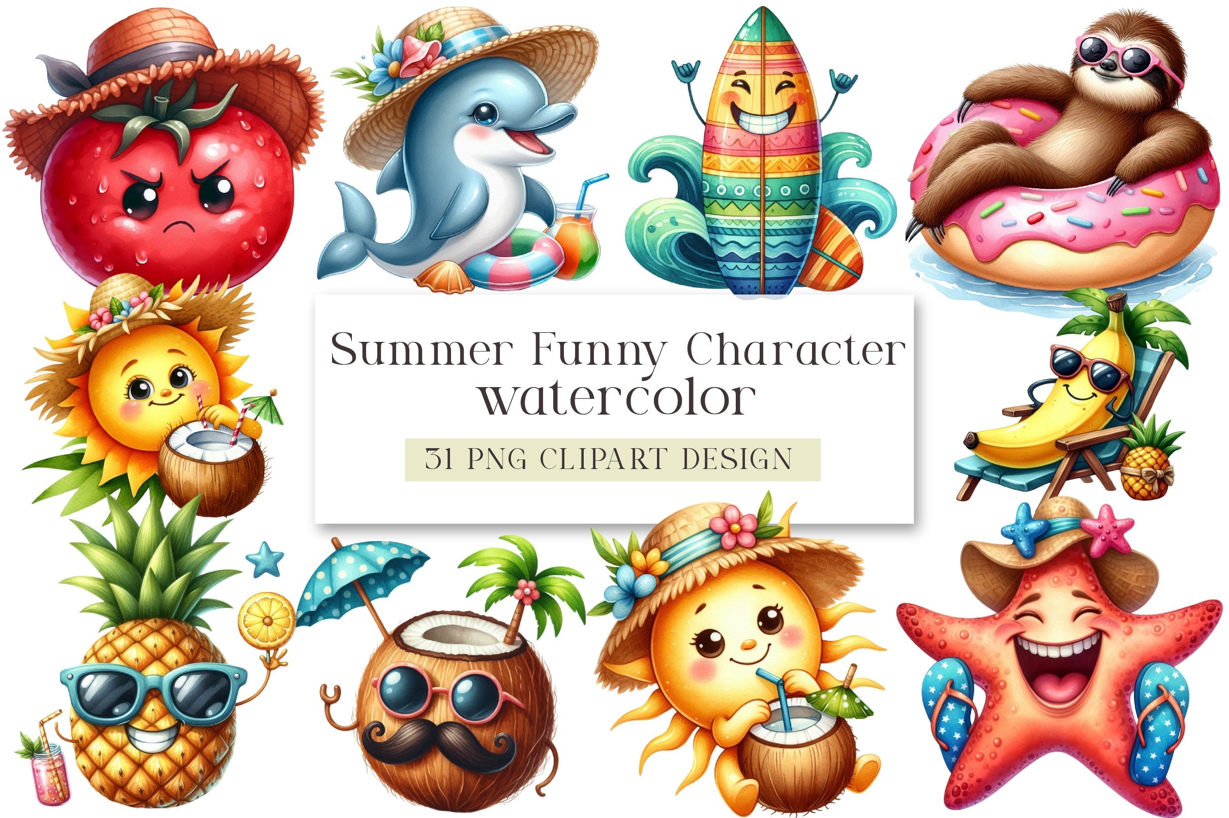 Summer Funny Character Clipart Bundle