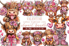 Valentine Cowboy Highland Cows Clipart Bundle - CraftNest - Digital Crafting and Art