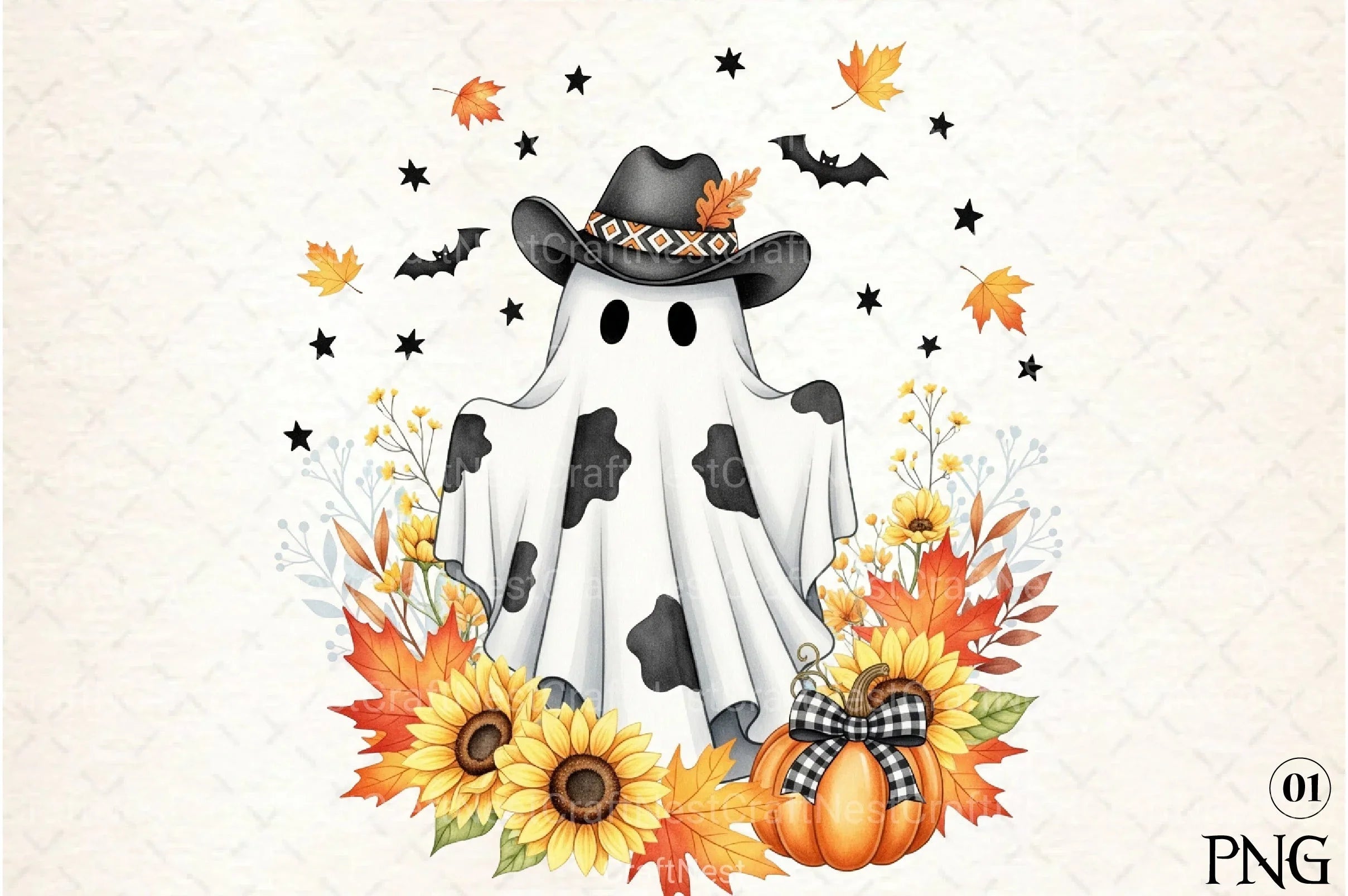 Cute Cowprint Ghost Clipart Bundle - CraftNest - Digital Crafting and Art
