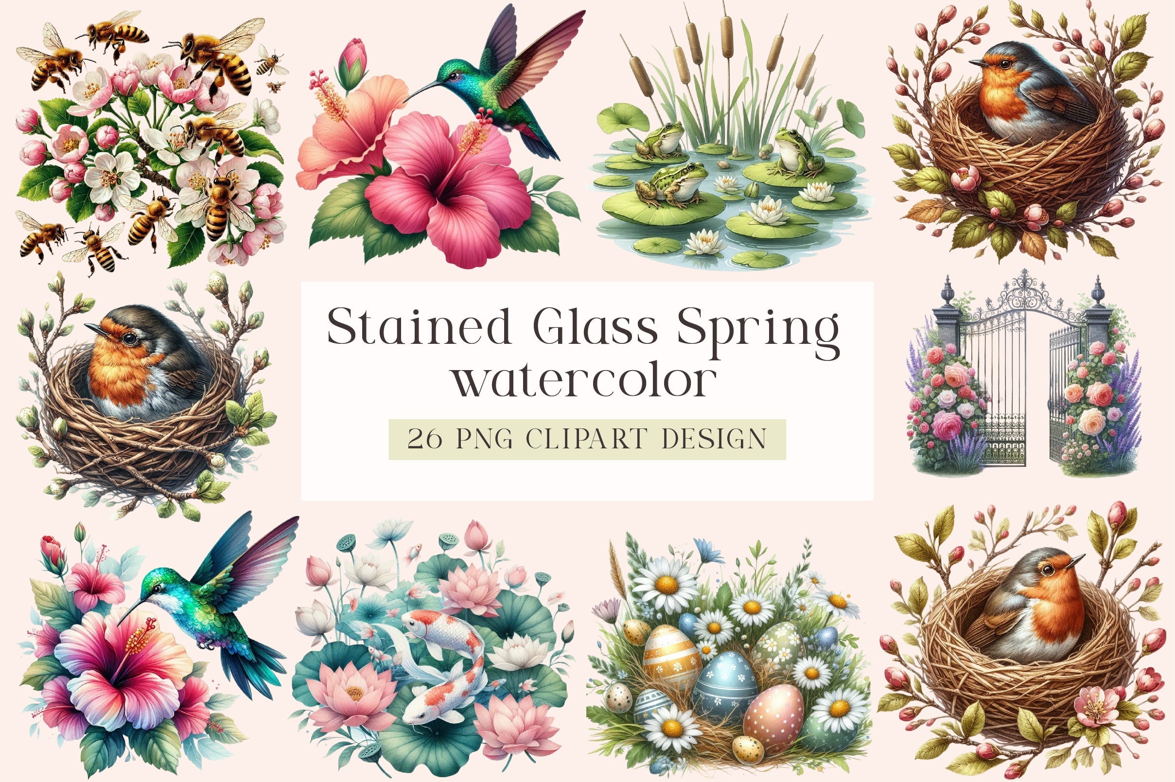 Stained Glass Spring Clipart Bundle