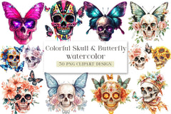 Colorful Skull & Butterfly Clipart Bundle - CraftNest - Digital Crafting and Art