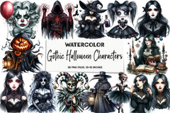 Gothic Halloween Characters Clipart Bundle - CraftNest - Digital Crafting and Art