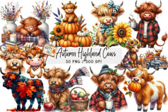 Autumn Highland Cows Clipart Bundle - CraftNest - Digital Crafting and Art
