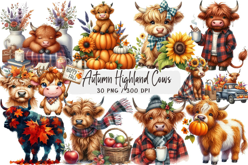 Autumn Highland Cows Clipart Bundle - CraftNest - Digital Crafting and Art