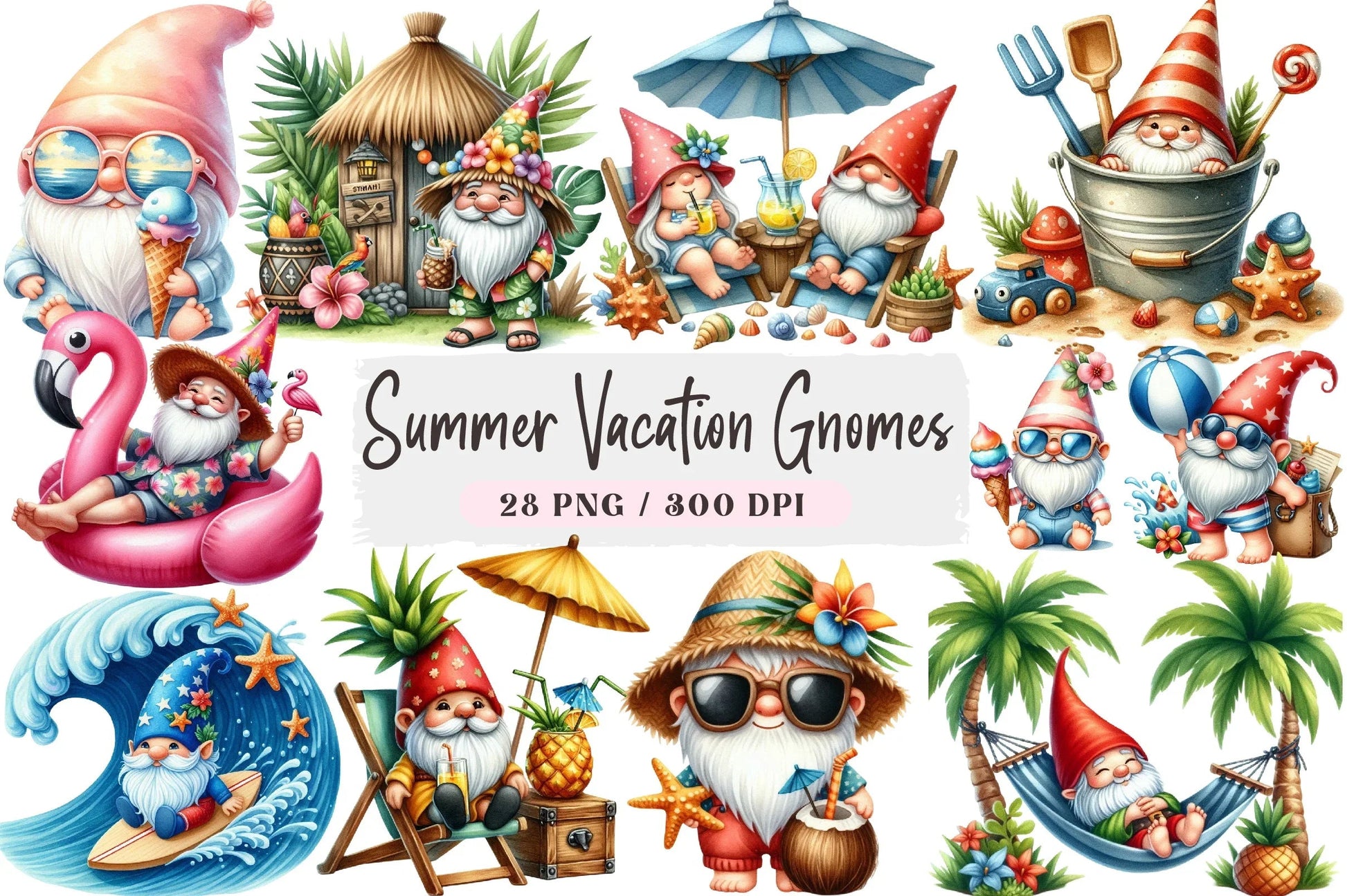 Summer Vacation Gnomes Beach Clipart Bundle - CraftNest - Digital Crafting and Art