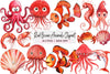 Red Ocean Animals Clipart Bundle