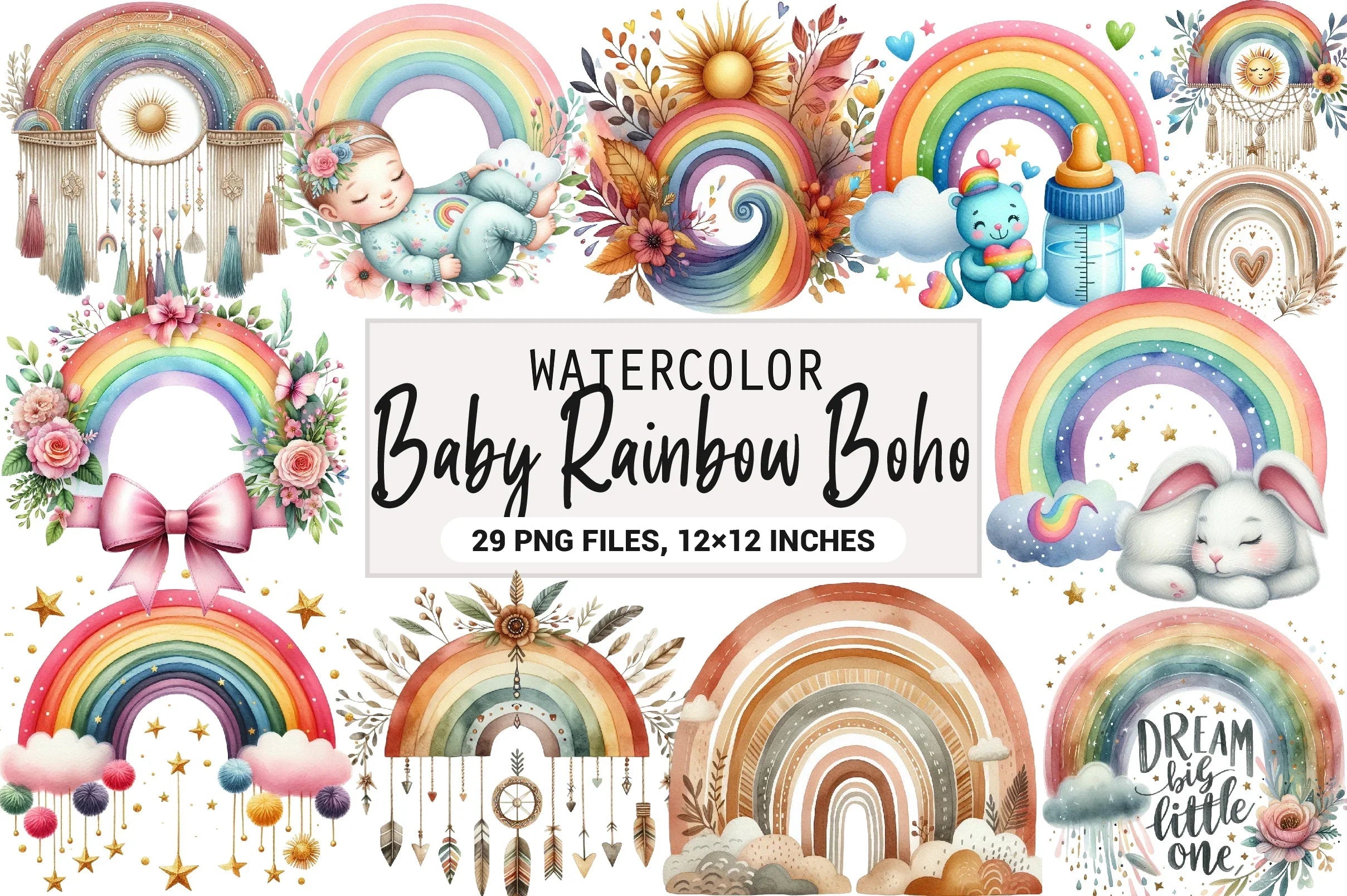 Baby Rainbow Boho Clipart Bundle - CraftNest - Digital Crafting and Art