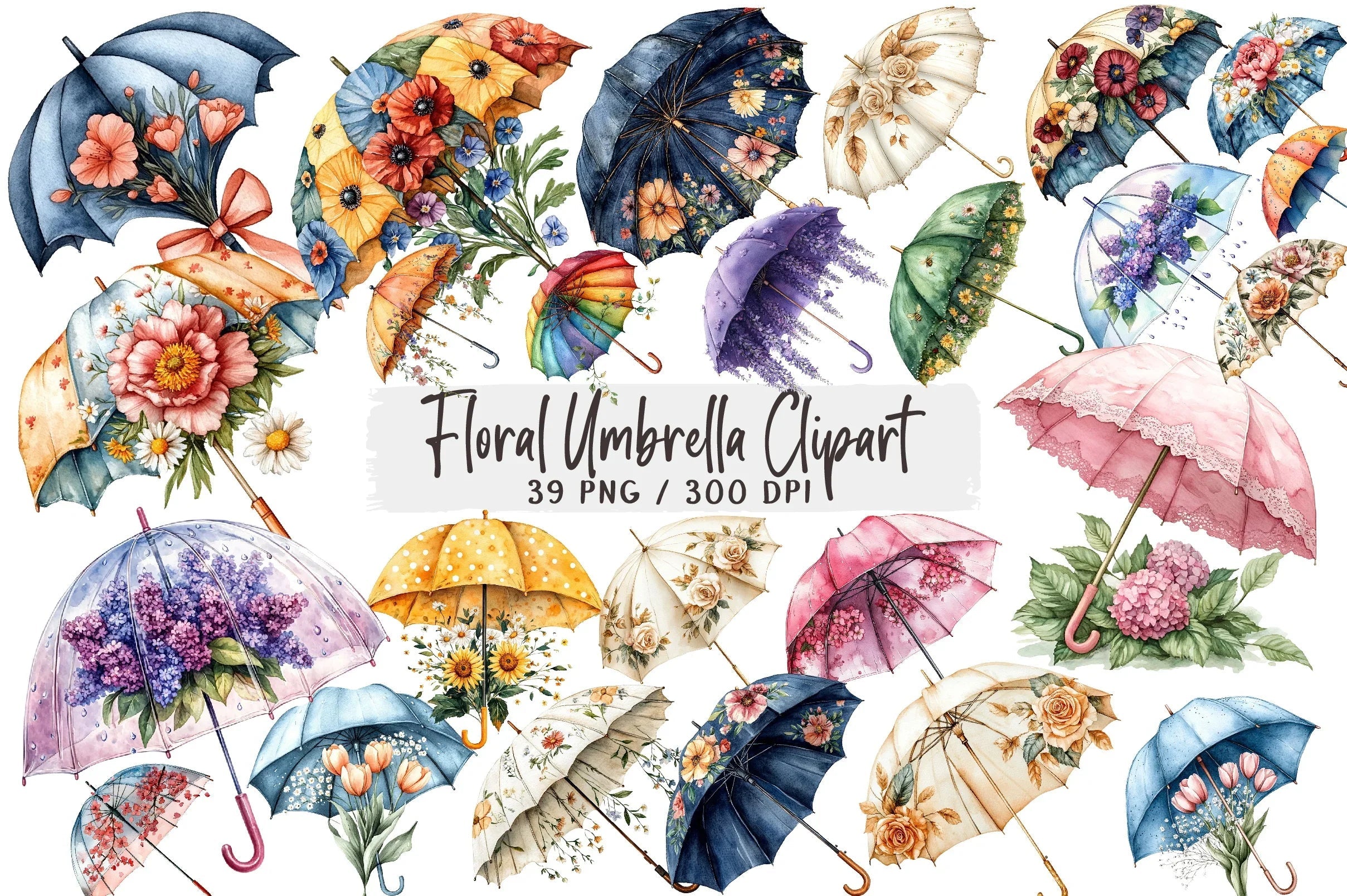 Floral Umbrella Clipart Bundle - CraftNest - Digital Crafting and Art