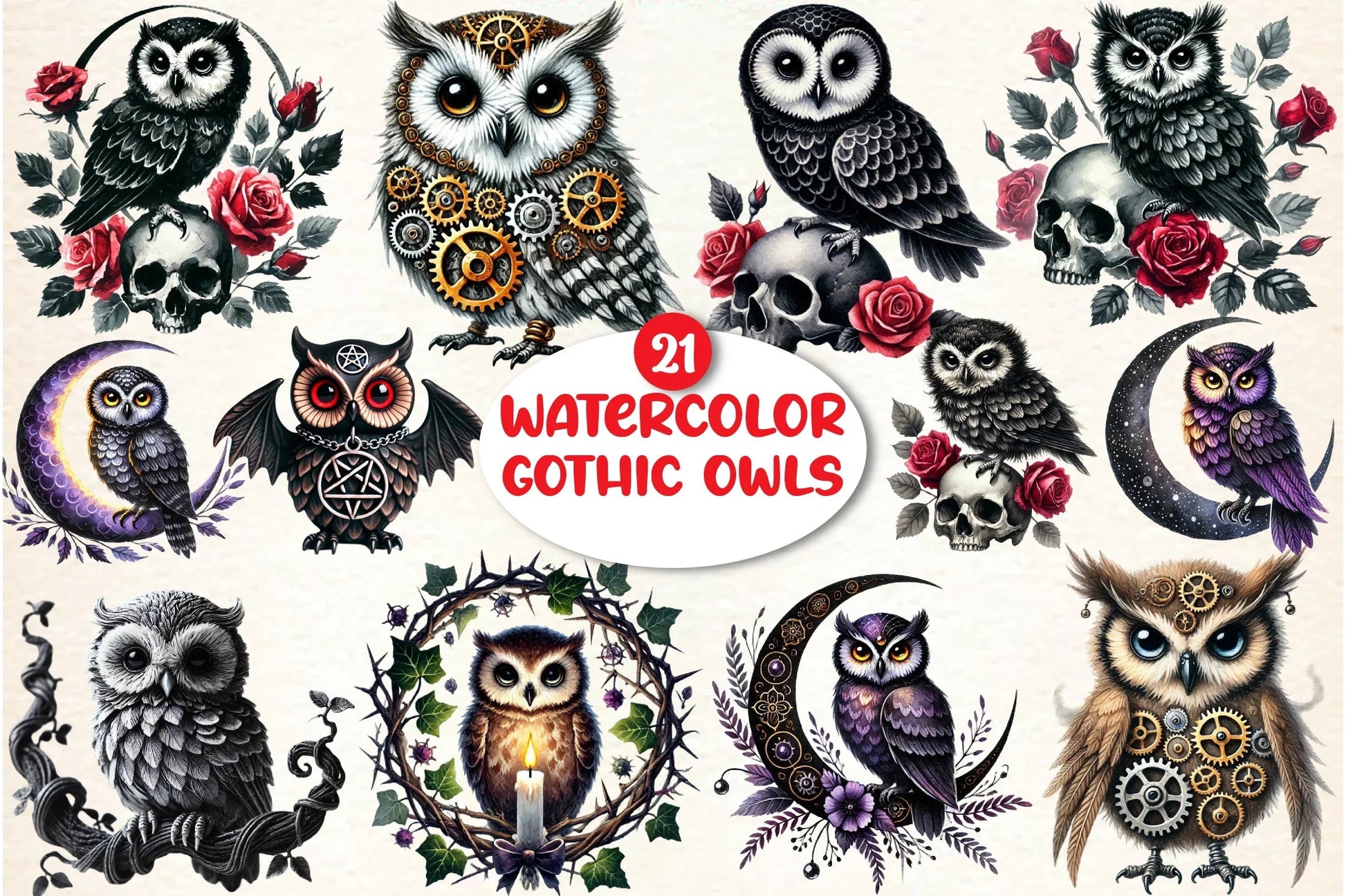 Gothic Owls Clipart Bundle - CraftNest - Digital Crafting and Art