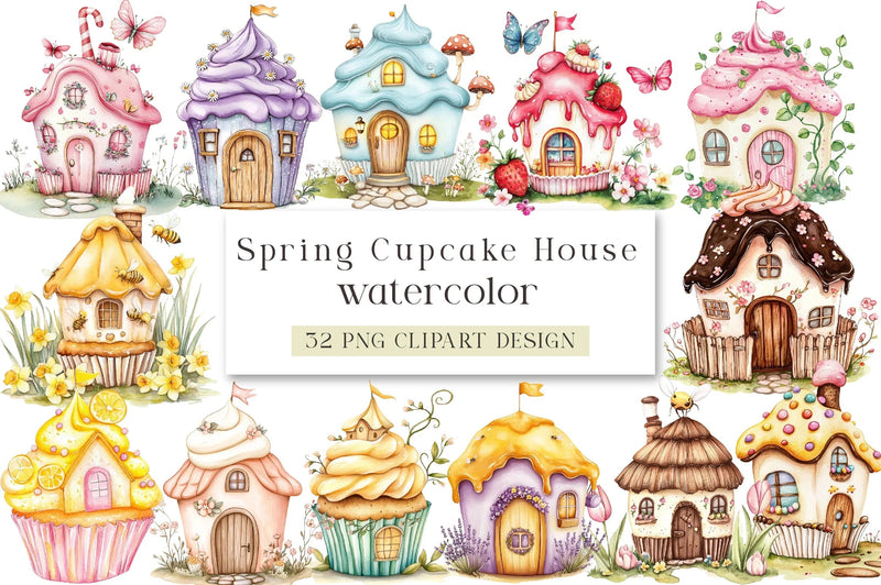 Spring Cupcake House Clipart Bundle - CraftNest - Digital Crafting and Art