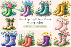 Floral Spring Rubber Boots Clipart Bundle - CraftNest - Digital Crafting and Art