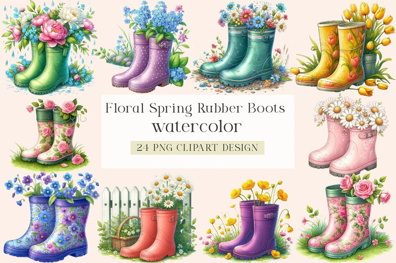 Floral Spring Rubber Boots Clipart Bundle - CraftNest - Digital Crafting and Art