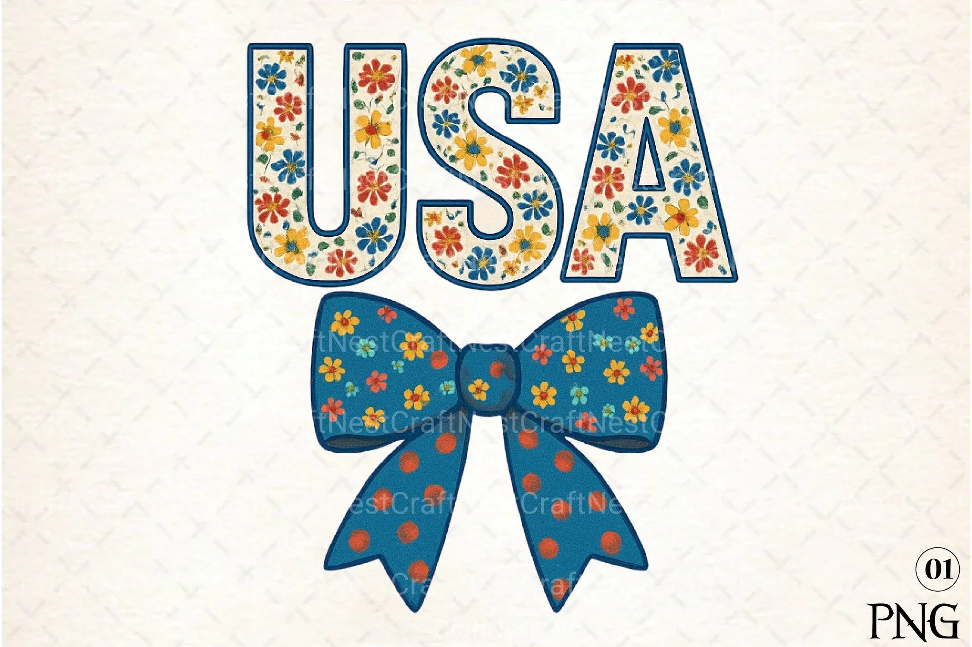 USA 4th of July Coquette Bow Flowers Clipart Bundle - CraftNest - Digital Crafting and Art