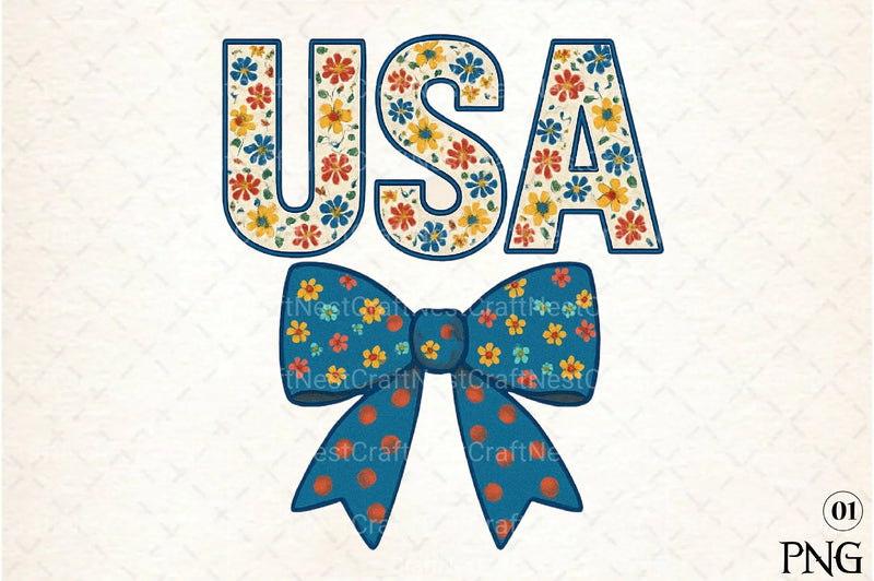 USA 4th of July Coquette Bow Flowers Clipart Bundle - CraftNest - Digital Crafting and Art