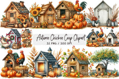 Autumn Chicken Coop Clipart Bundle 13 - CraftNest - Digital Crafting and Art