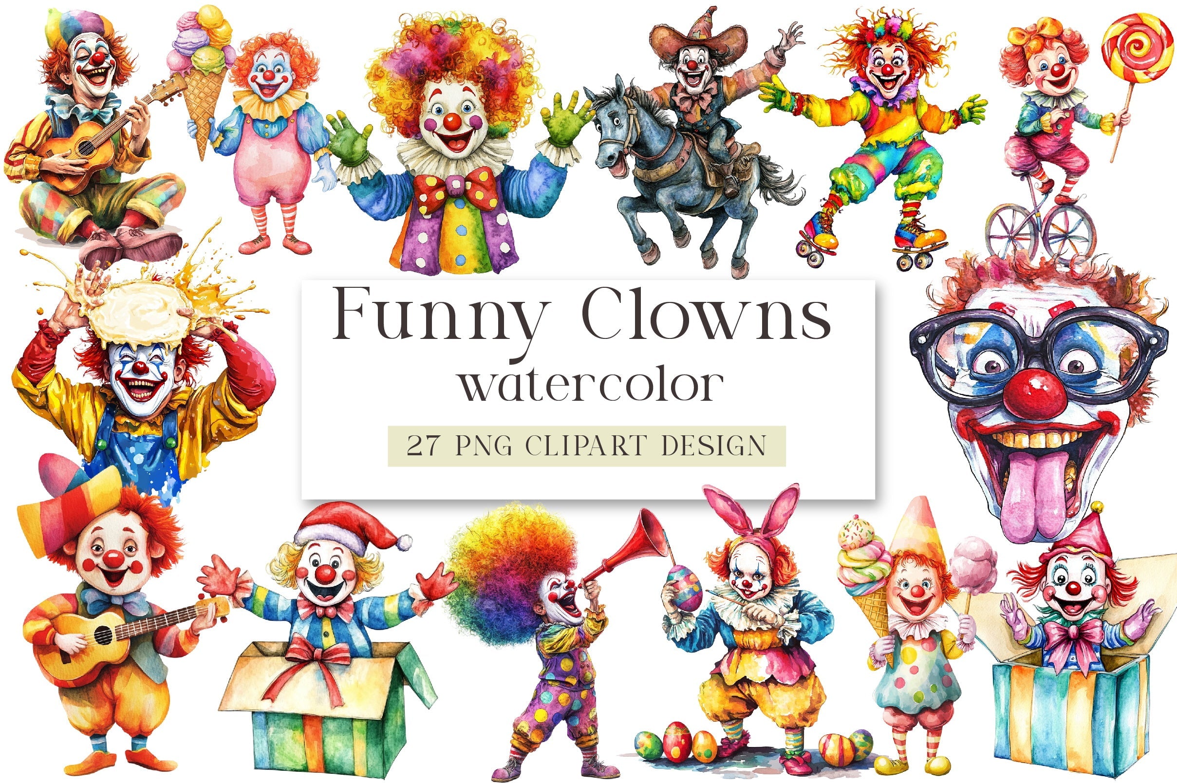Funny Clowns Clipart Bundle