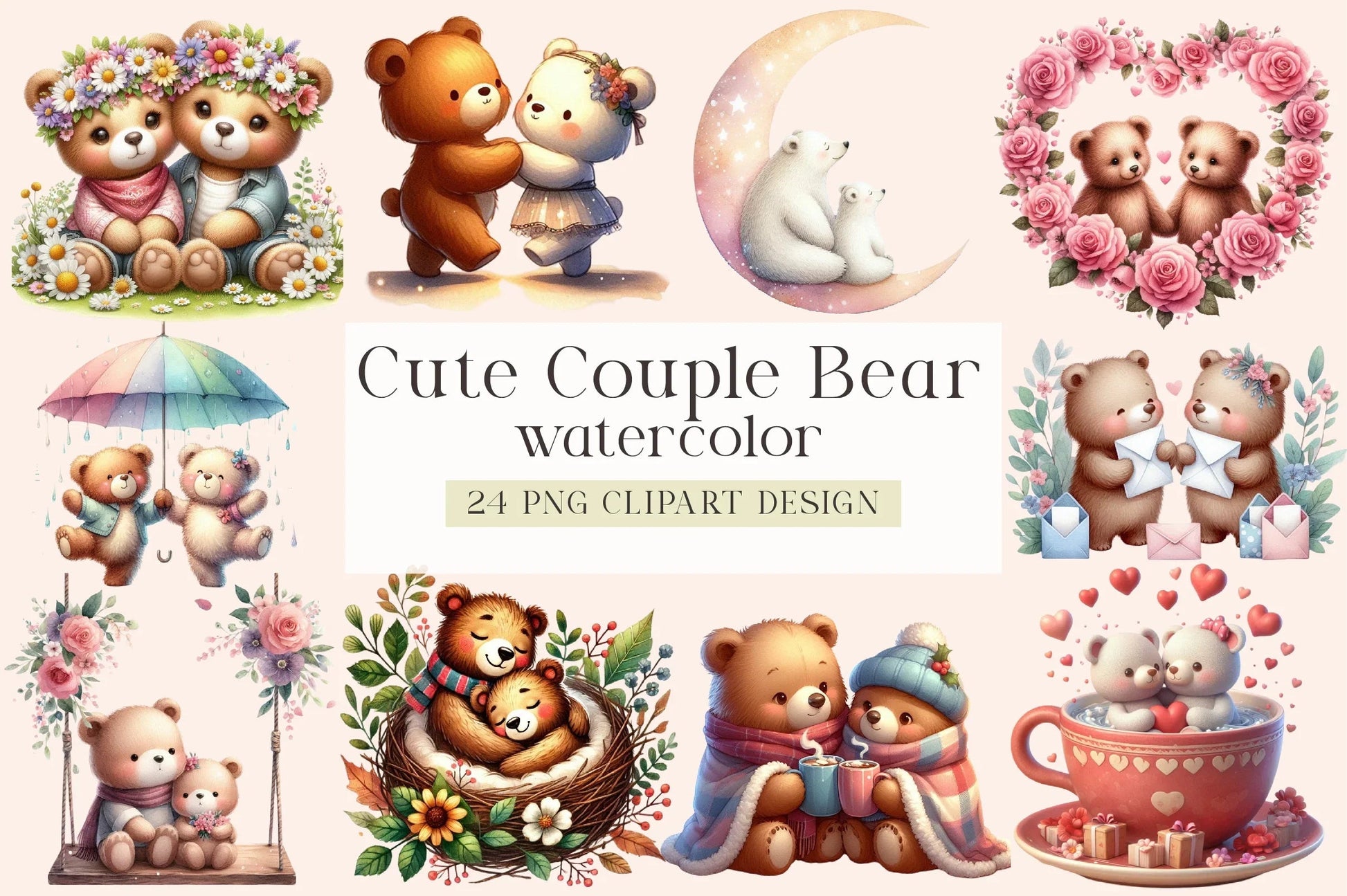 Cute Couple Bear Clipart Bundle - CraftNest - Digital Crafting and Art