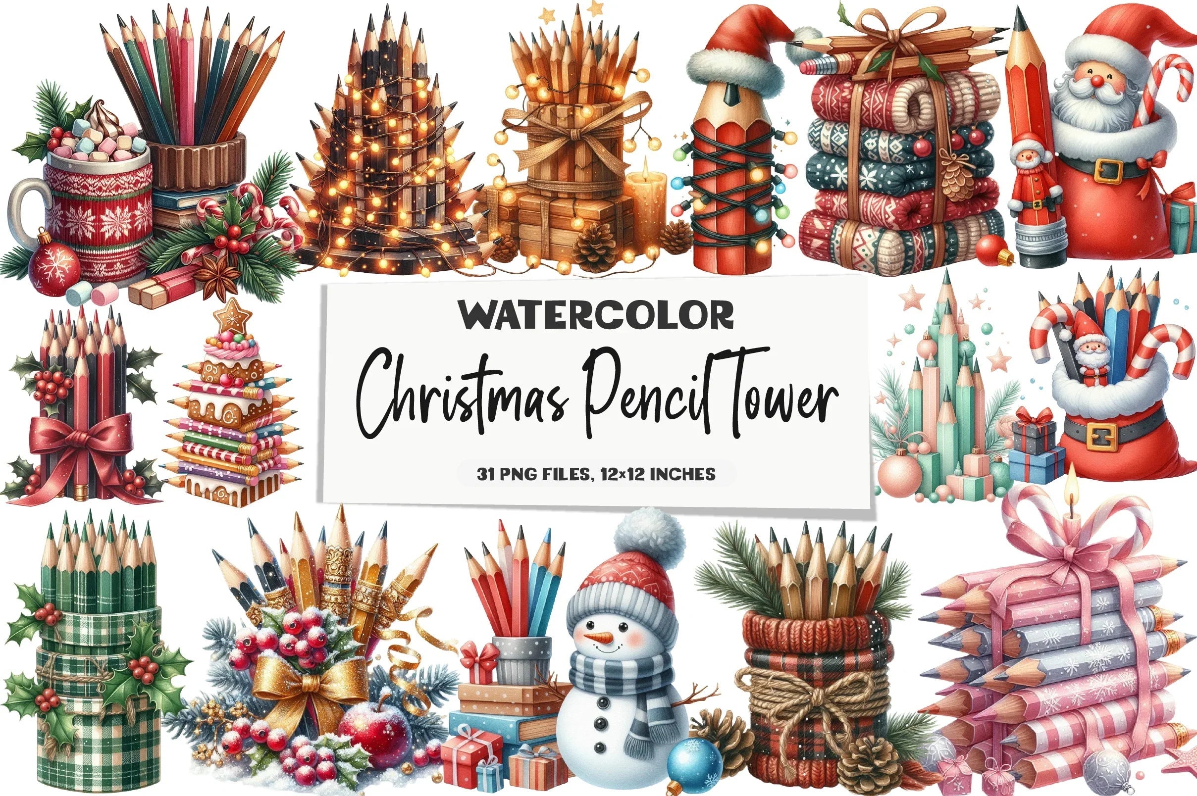 Christmas Pencil Tower Clipart Bundle - CraftNest - Digital Crafting and Art