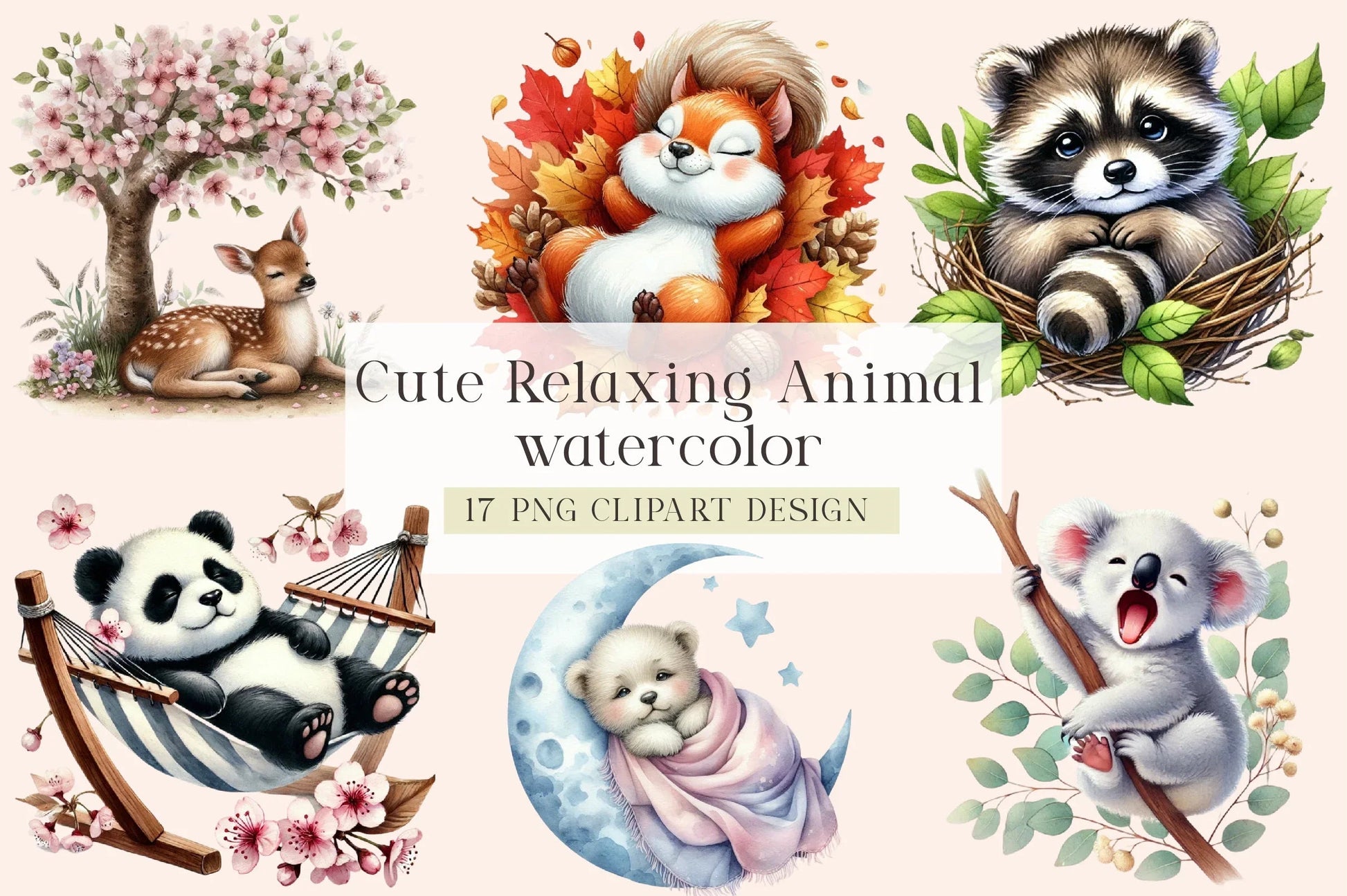 Cute Relaxing Animal Clipart Bundle - CraftNest - Digital Crafting and Art