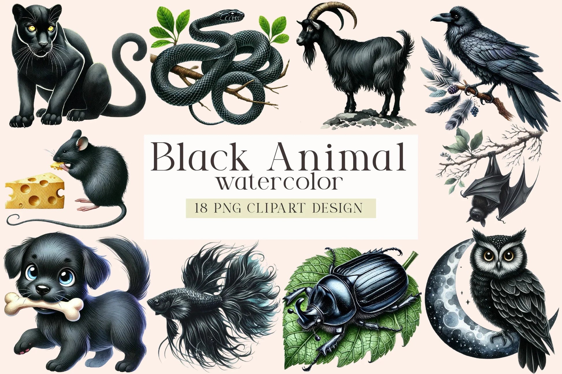 Black Animals Clipart Bundle - CraftNest - Digital Crafting and Art