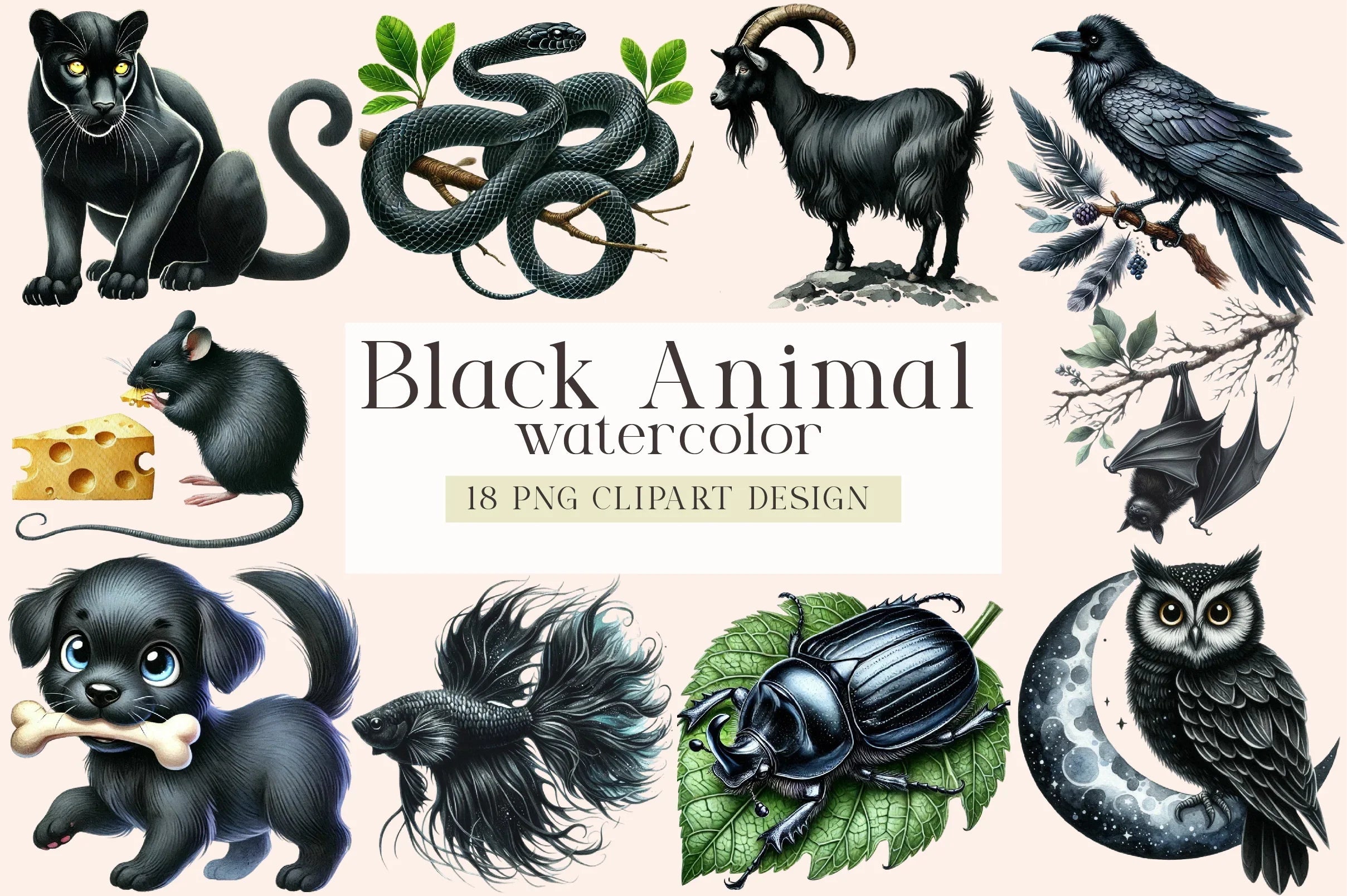 Black Animals Clipart Bundle - CraftNest - Digital Crafting and Art