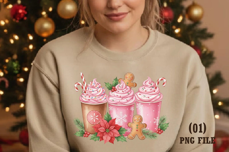 Pink Gingerbread Coffee Christmas Clipart Bundle - CraftNest - Digital Crafting and Art