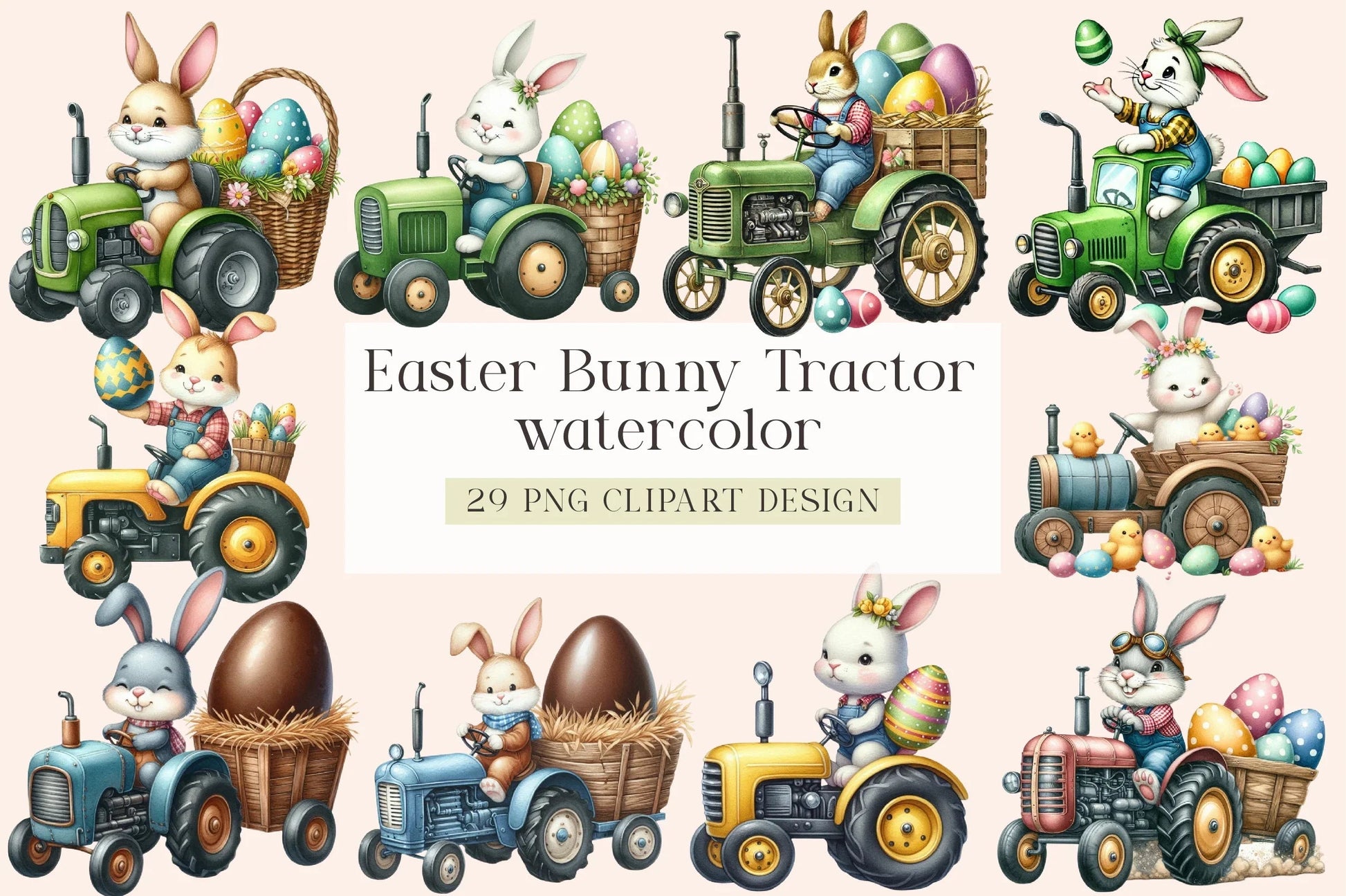 Easter Bunny Tractor Clipart Design Bundle - CraftNest - Digital Crafting and Art
