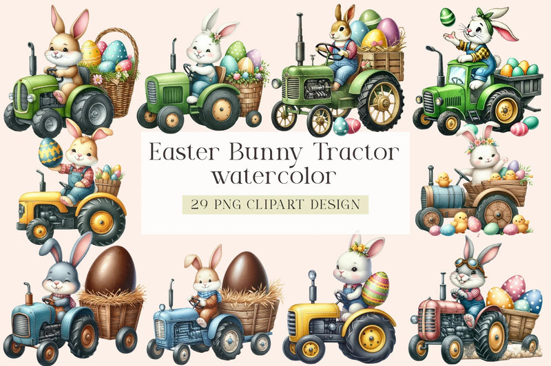 Easter Bunny Tractor Clipart Design Bundle - CraftNest - Digital Crafting and Art