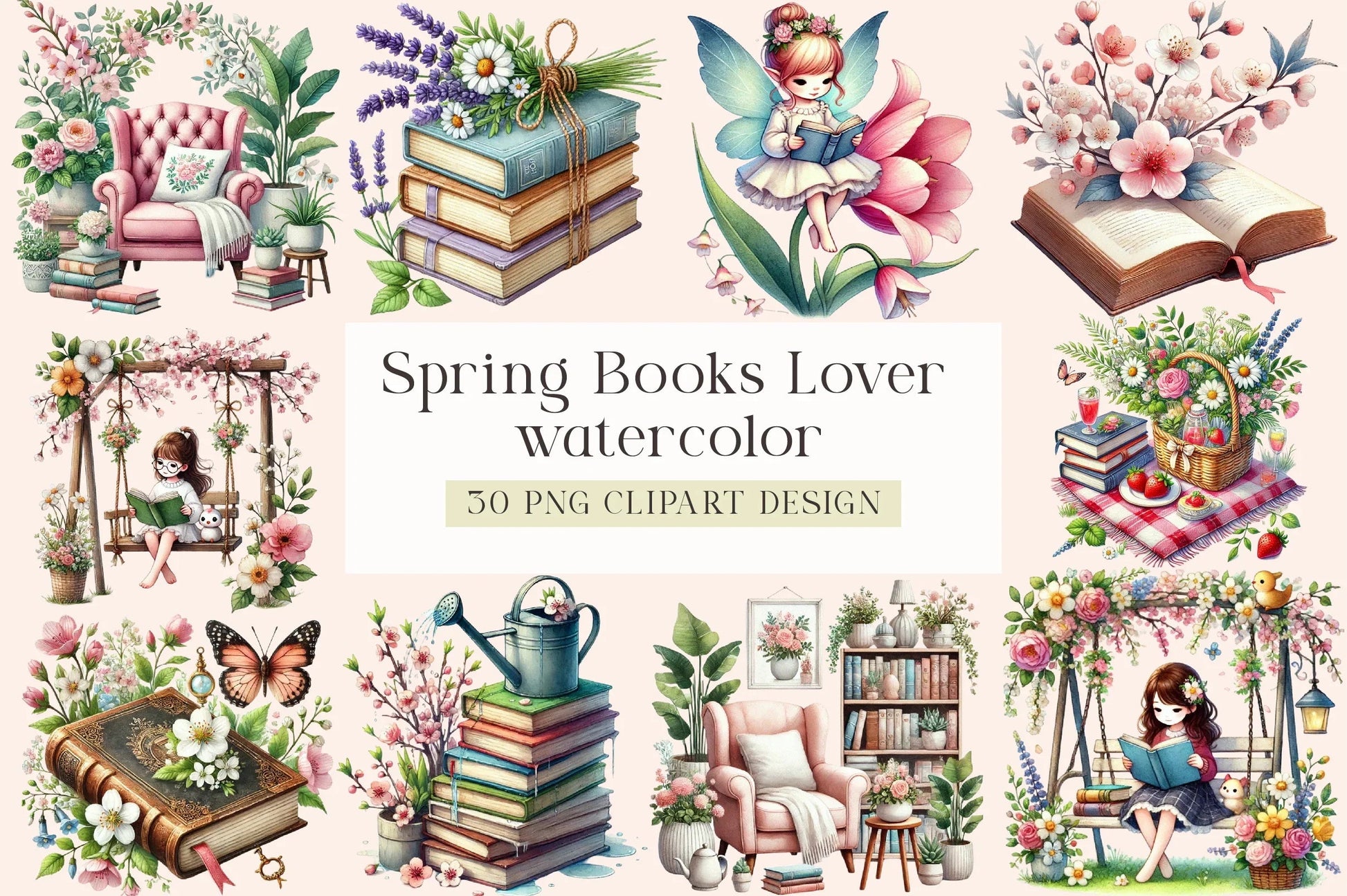 Spring Book Lover Clipart Bundle - CraftNest - Digital Crafting and Art