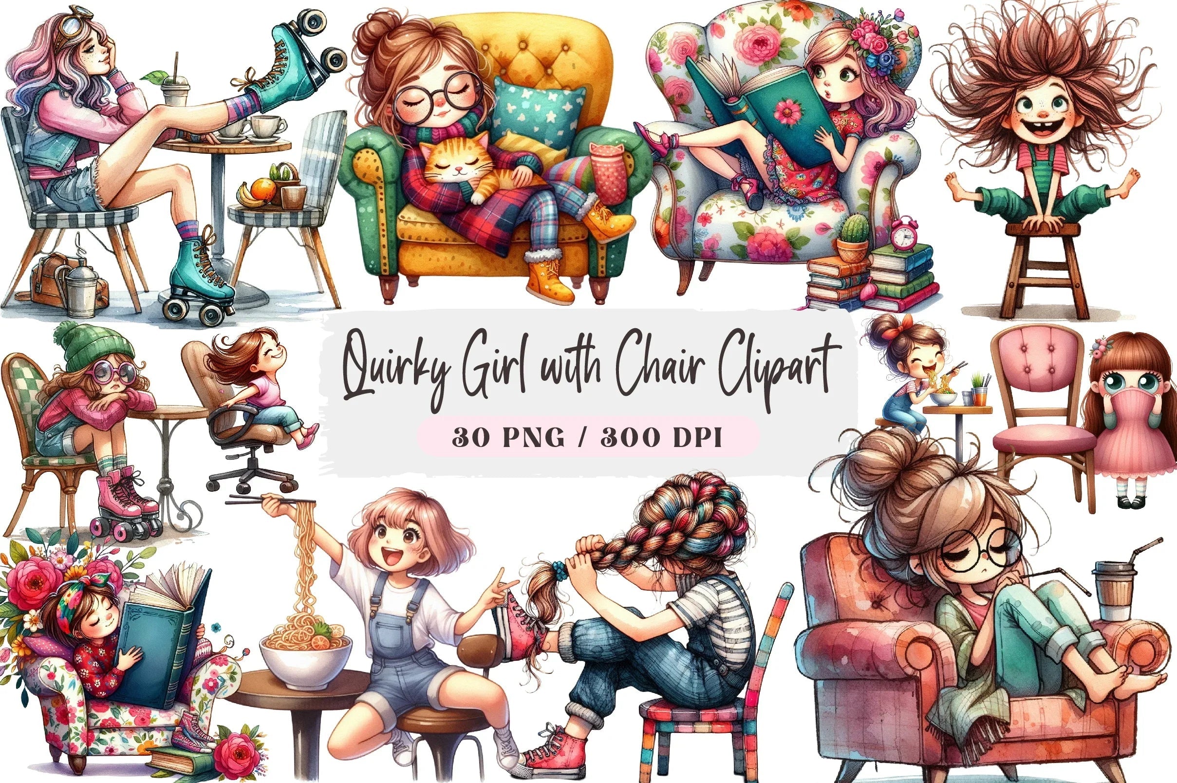 Quirky Girl with Chair Clipart Bundle - CraftNest - Digital Crafting and Art