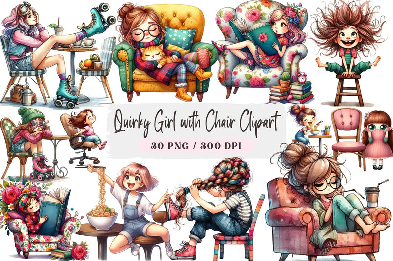 Quirky Girl with Chair Clipart Bundle - CraftNest - Digital Crafting and Art