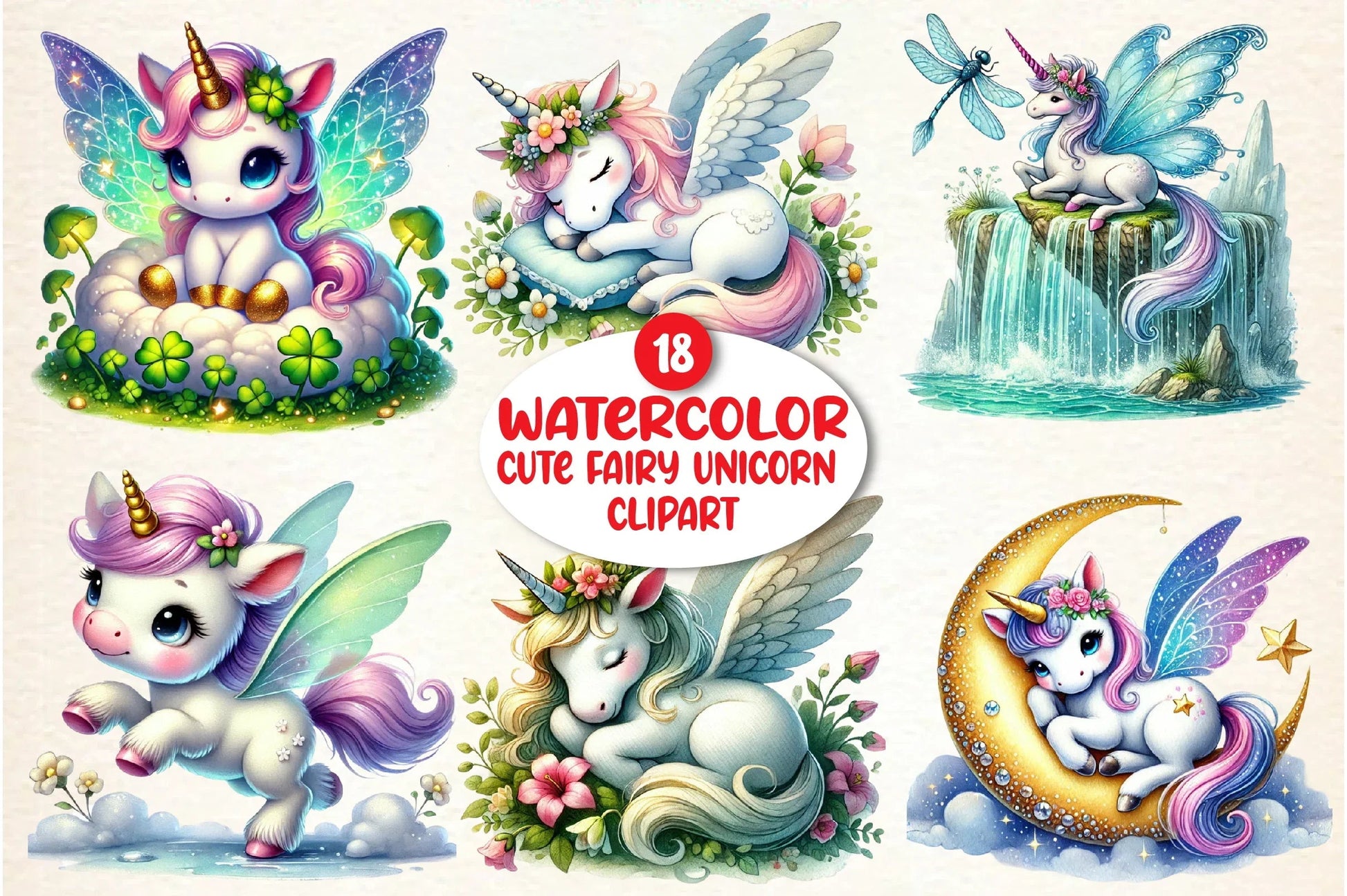 Cute Fairy Unicorn Clipart Bundle - CraftNest - Digital Crafting and Art