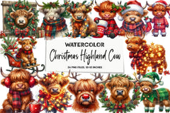 Christmas Highland Cow Clipart Bundle 99 - CraftNest - Digital Crafting and Art