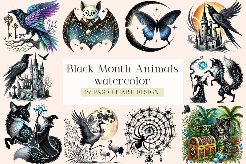Black Month Animals Clipart Bundle - CraftNest - Digital Crafting and Art