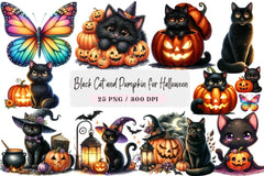Black Cat & Pumpkin Halloween Clipart Bundle - CraftNest - Digital Crafting and Art