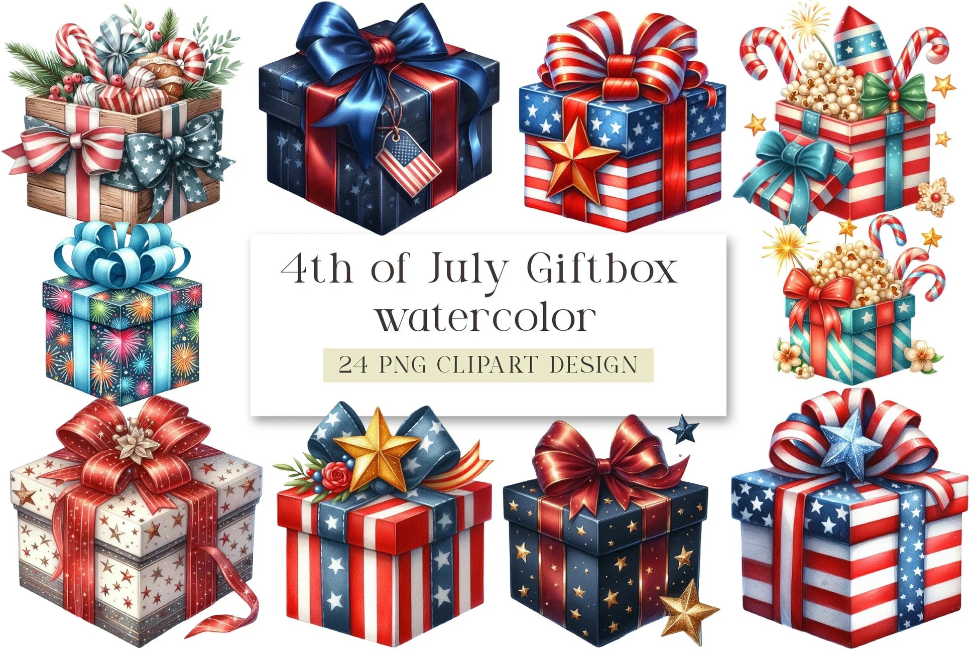4th of July Gift Box Clipart Bundle - CraftNest - Digital Crafting and Art