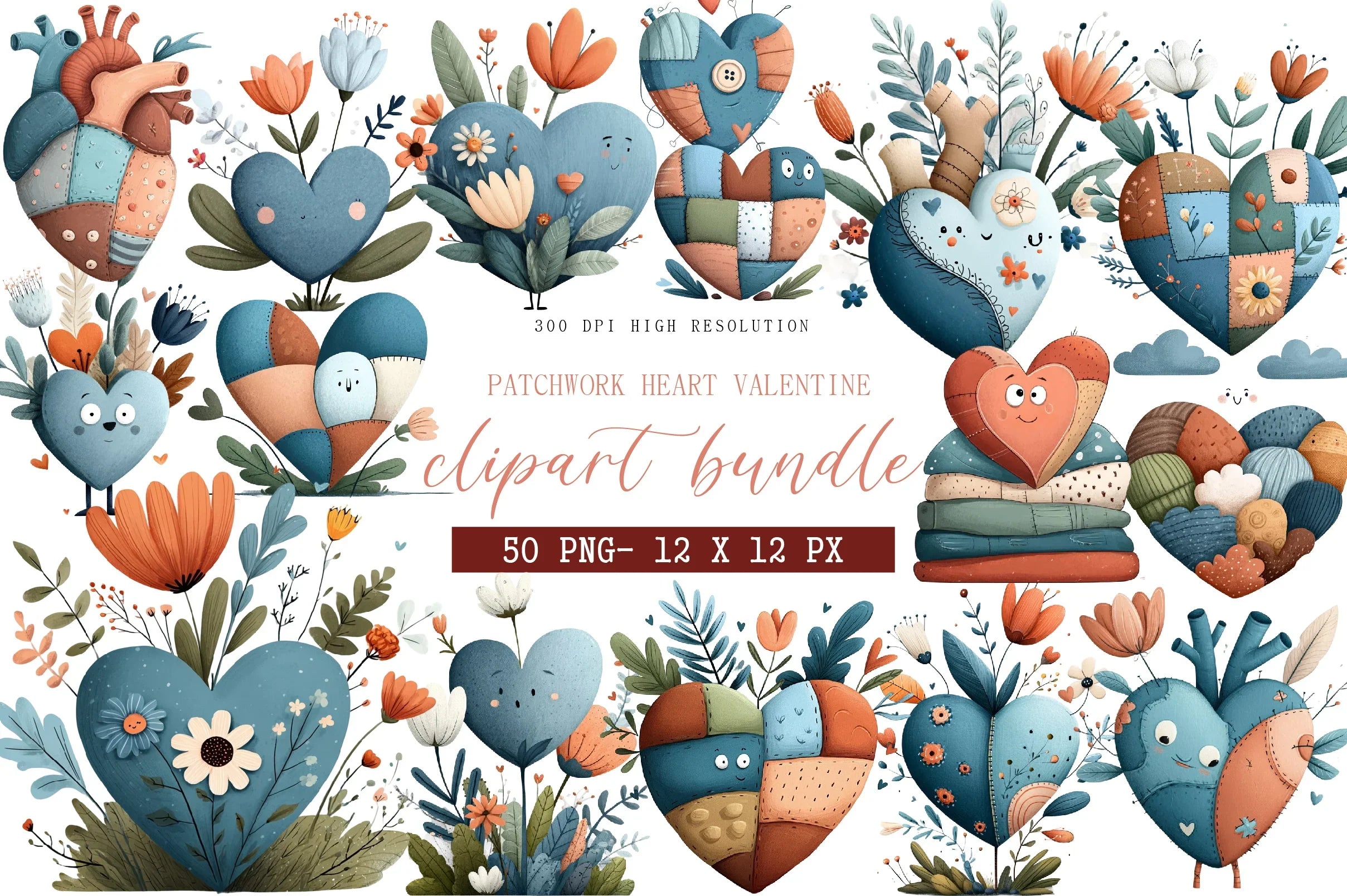 Patchwork Heart Valentine Clipart Bundle - CraftNest - Digital Crafting and Art