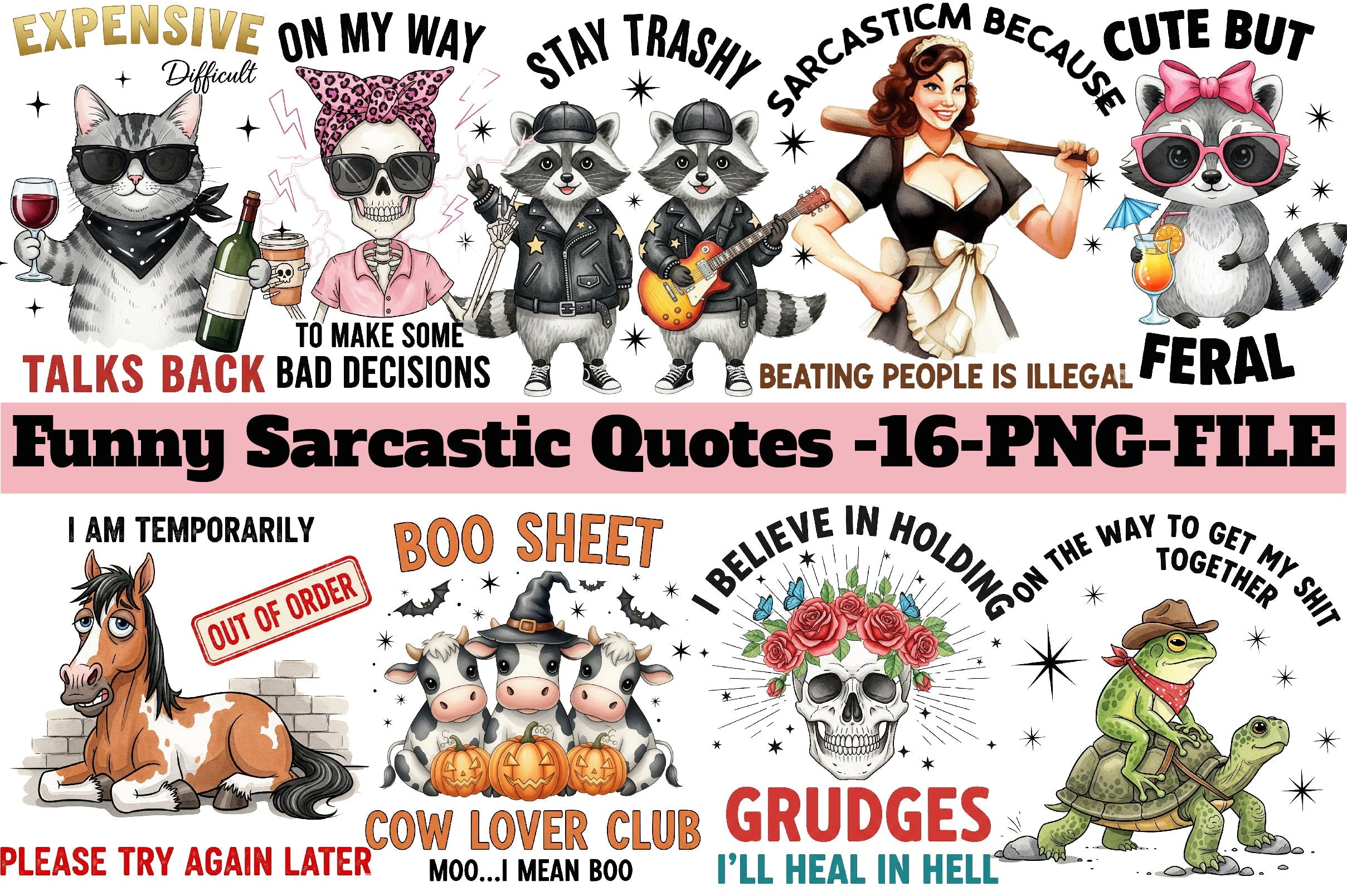 Funny Sarcastic Quotes Clipart Bundle