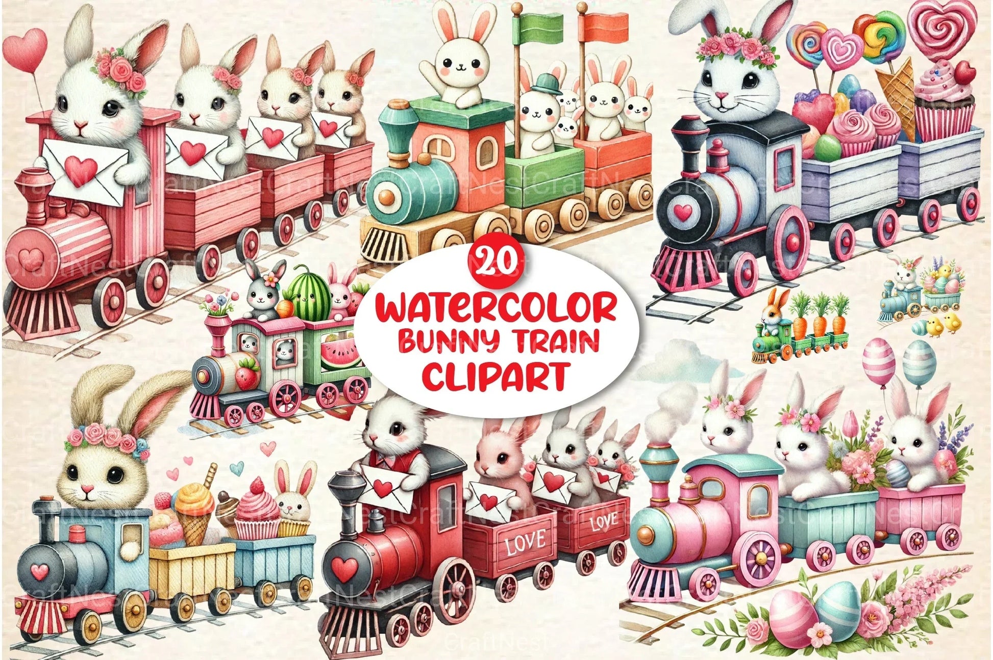 Bunny Train Clipart Bundle 157 - CraftNest - Digital Crafting and Art