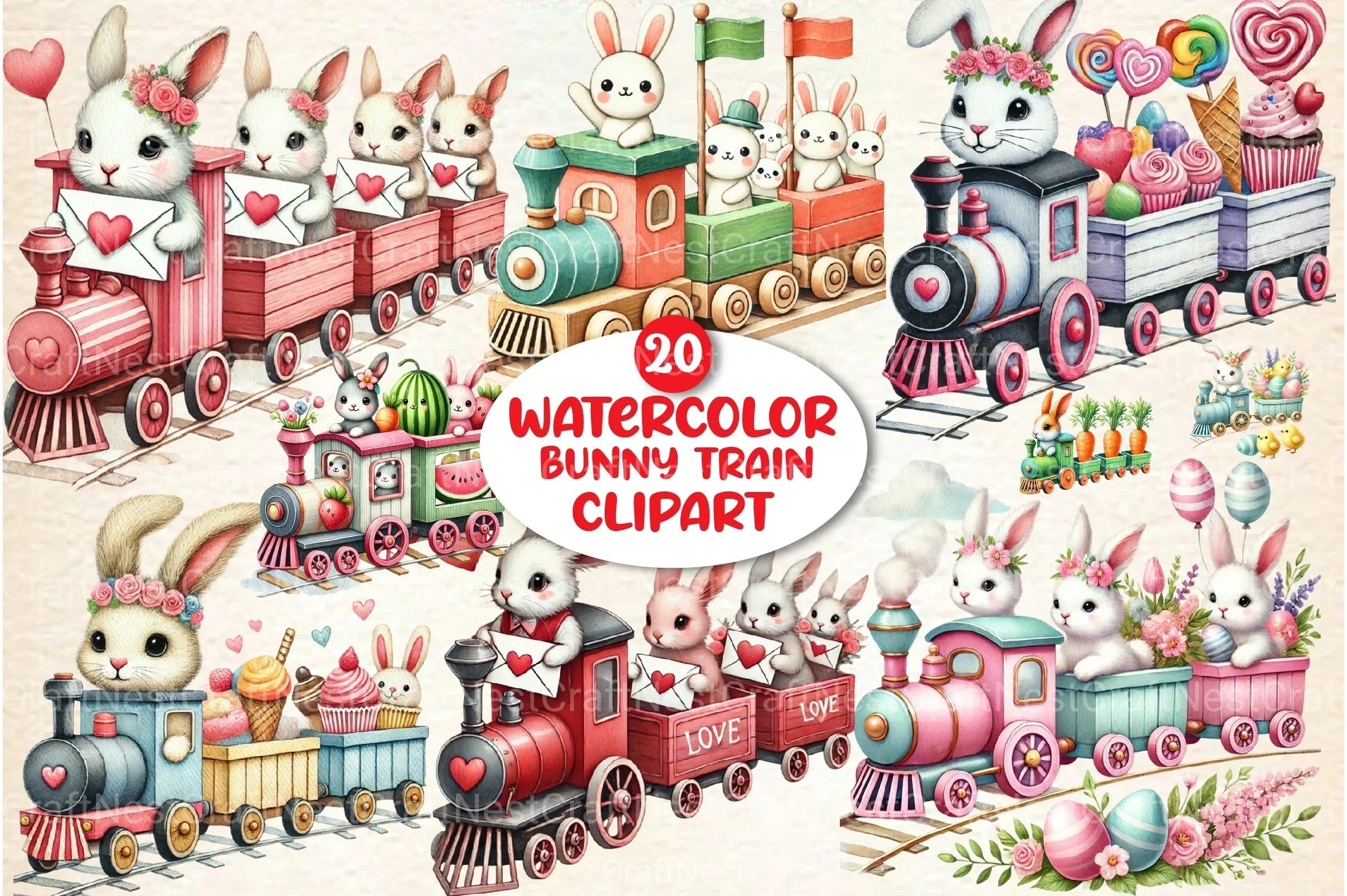 Bunny Train Clipart Bundle 157 - CraftNest - Digital Crafting and Art
