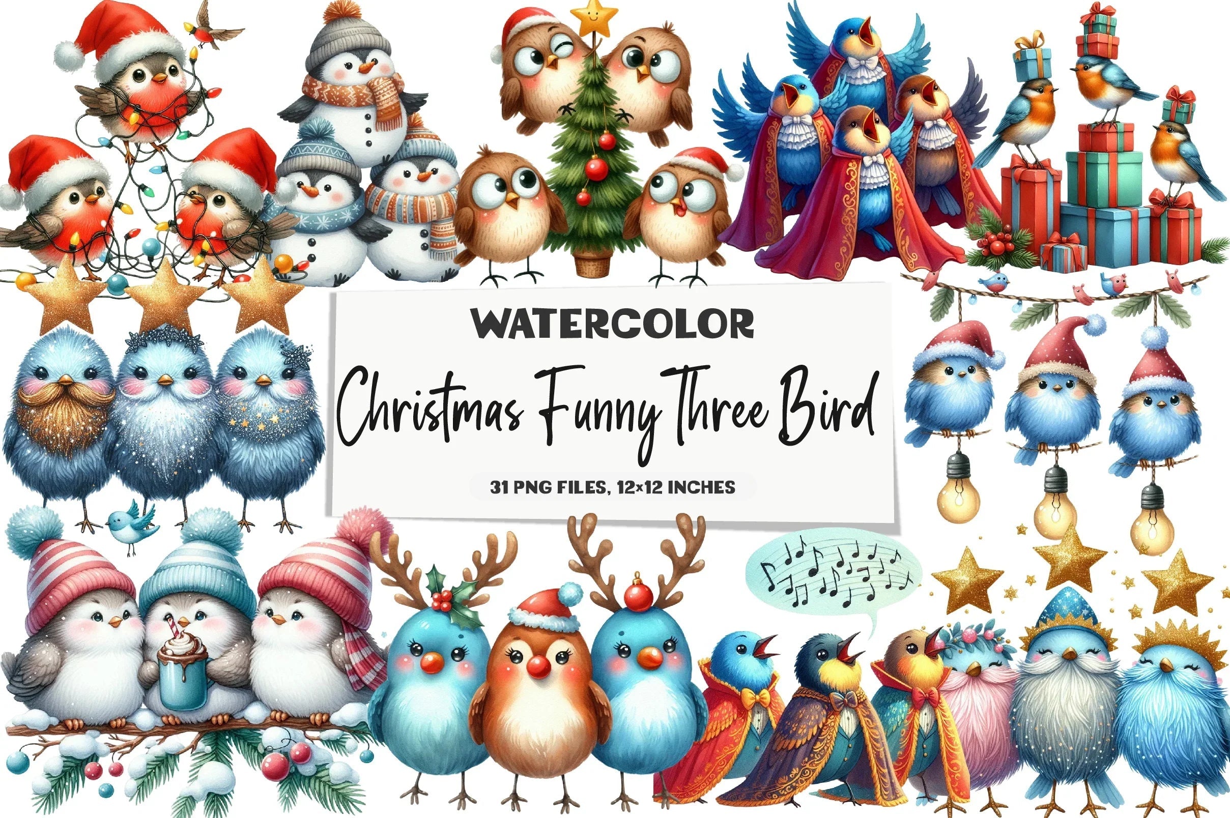 Christmas Funny Three Bird Clipart Bundle - CraftNest - Digital Crafting and Art