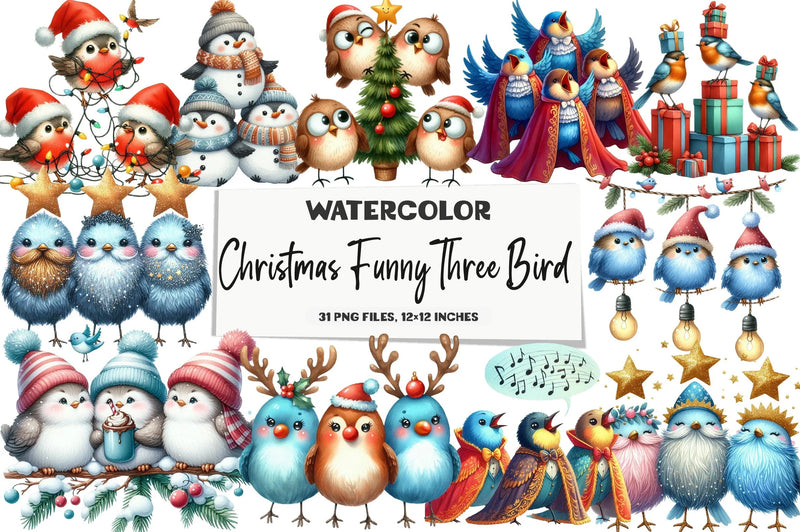 Christmas Funny Three Bird Clipart Bundle - CraftNest - Digital Crafting and Art