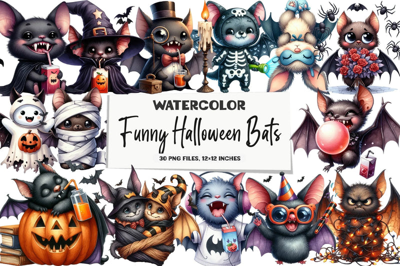 Funny Halloween Bats Clipart Bundle - CraftNest - Digital Crafting and Art