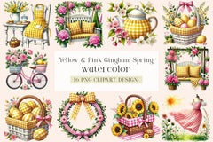 Yellow & Pink Gingham Spring Clipart Bundle - CraftNest - Digital Crafting and Art
