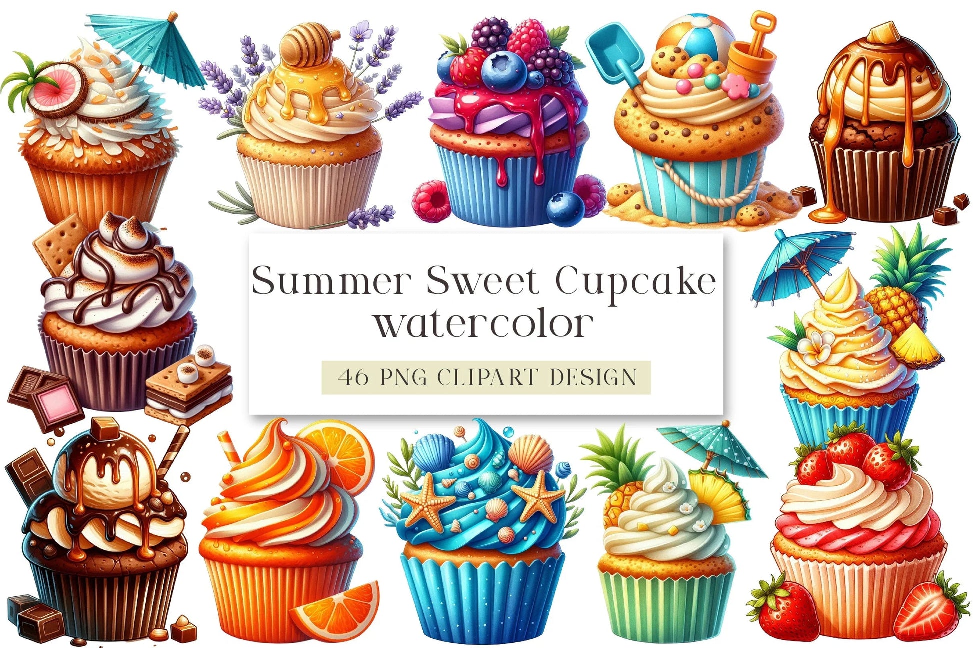 Summer Sweet Cupcake Clipart Bundle - CraftNest - Digital Crafting and Art
