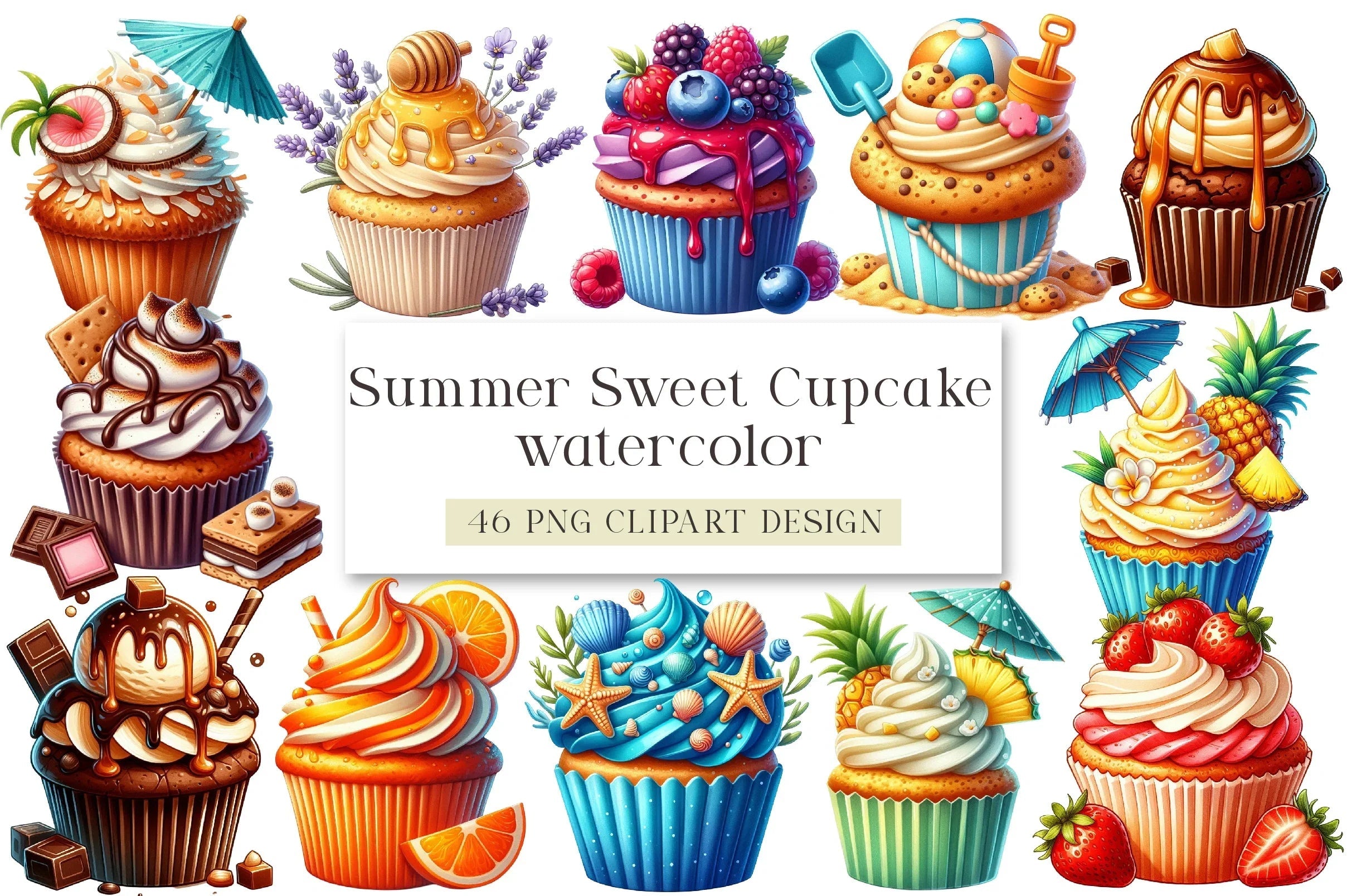 Summer Sweet Cupcake Clipart Bundle - CraftNest - Digital Crafting and Art