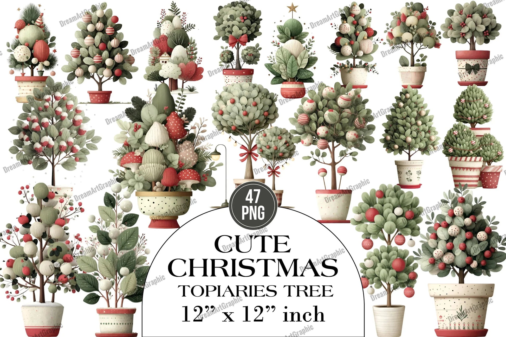 Cute Christmas Topiaries Tree Clipart Bundle - CraftNest - Digital Crafting and Art