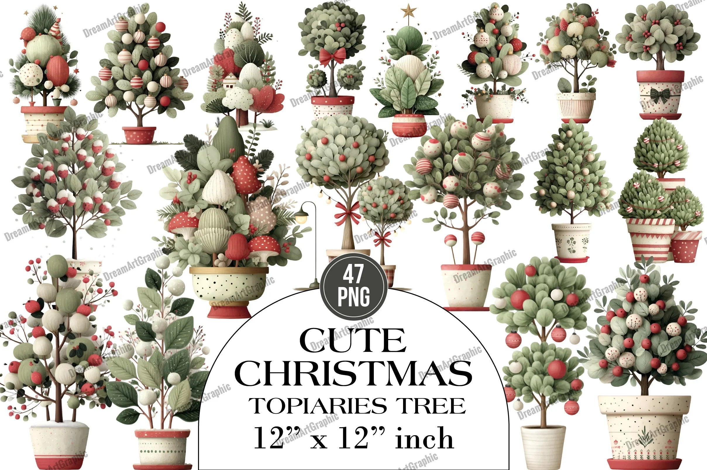 Cute Christmas Topiaries Tree Clipart Bundle - CraftNest - Digital Crafting and Art
