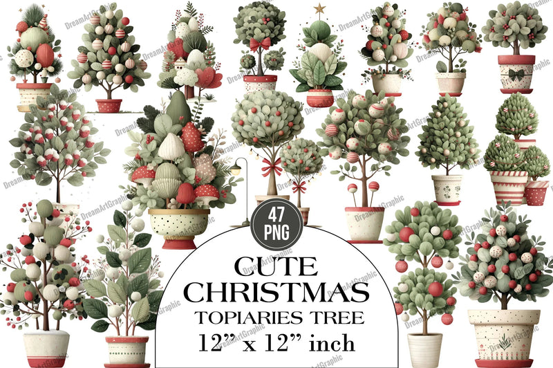 Cute Christmas Topiaries Tree Clipart Bundle - CraftNest - Digital Crafting and Art